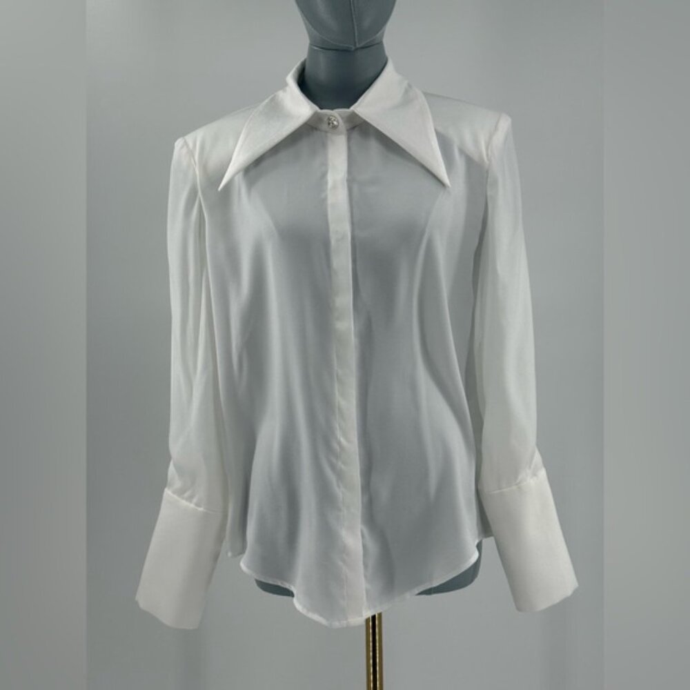 🆕 BRONX & BANCO 🧿 NWOT Blair Ivory White Shirt Blouse, Snap Cuffs - Sz XS US 2 - Picture 9 of 14